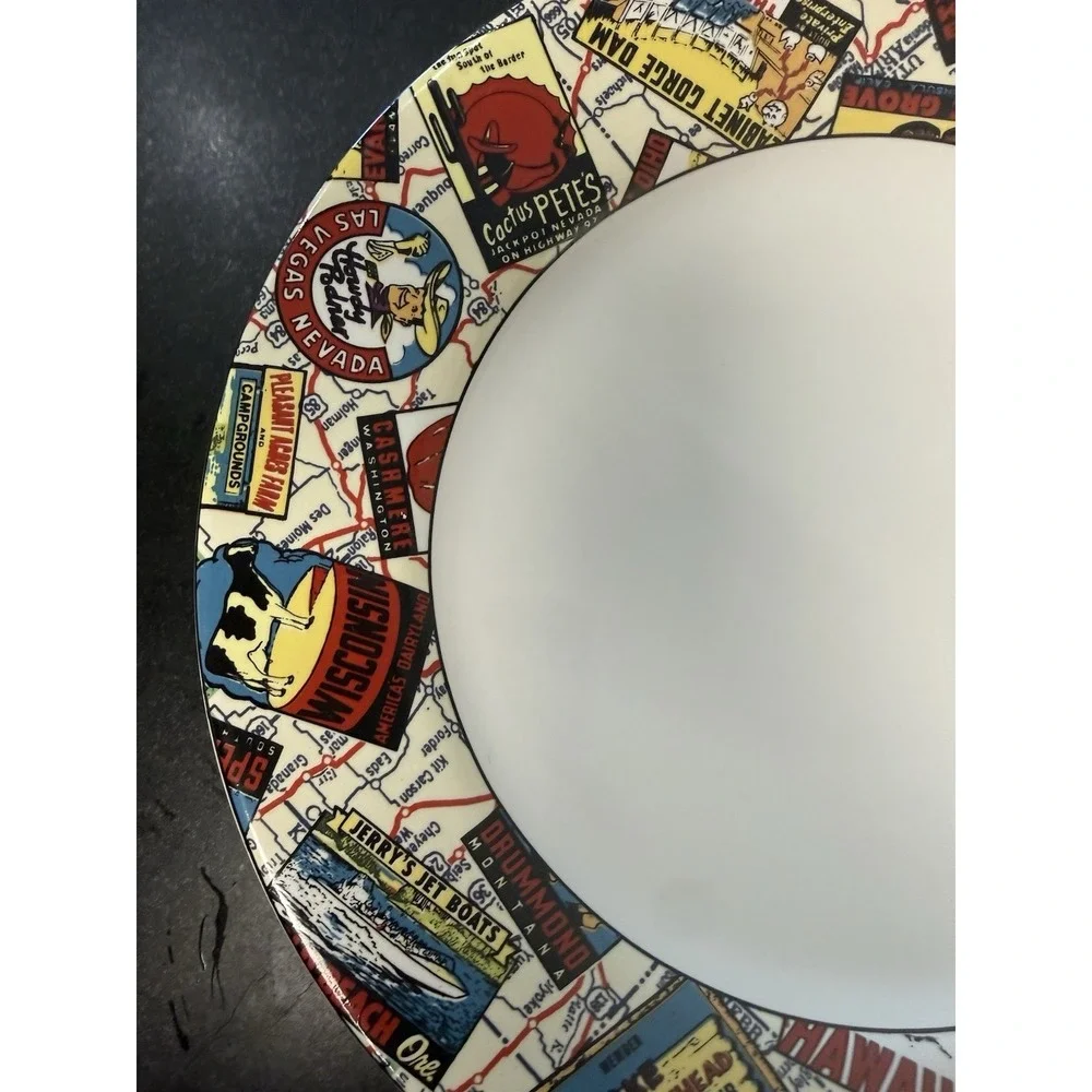 2 Omnibus Habitat Americana American Roadside Dinner Plate Map 10.5